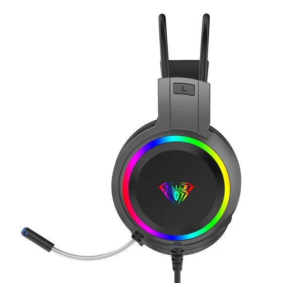 AULA S608 RGB Wired Gaming Headset With Adjustable Mic (Black)