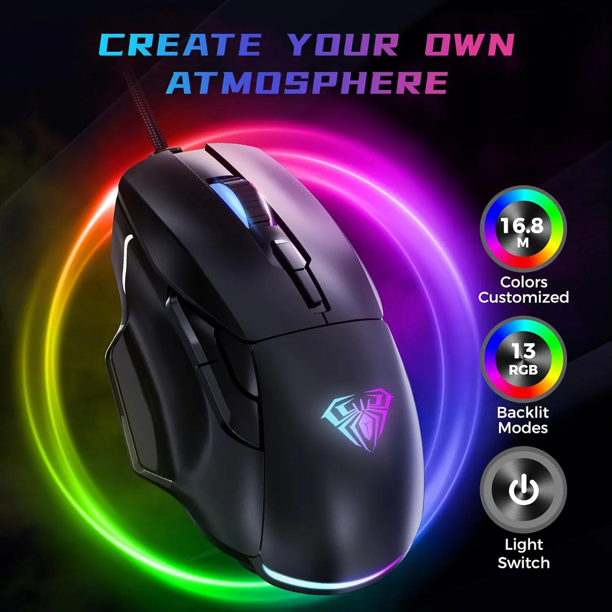 Aula F815 RGB Wired Gaming Mouse 1200-12800 DPI | PC Gaming Mouse (F815B)
