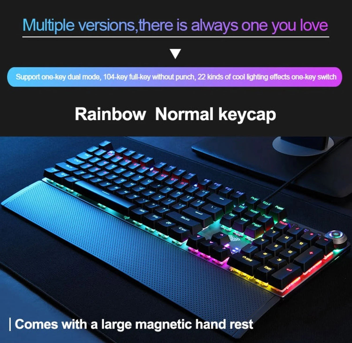 AULA F2058 Wired Mechanical Gaming RGB Backlight Keyboard With Media Knob (Black)