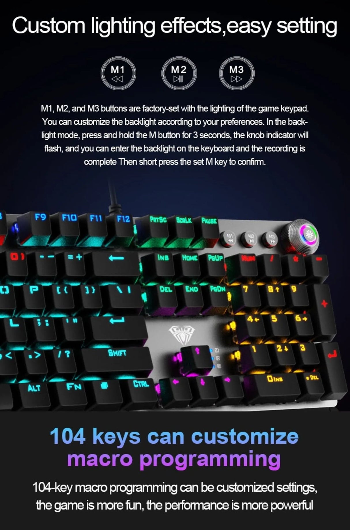 AULA F2058 Wired Mechanical Gaming RGB Backlight Keyboard With Media Knob (Black)