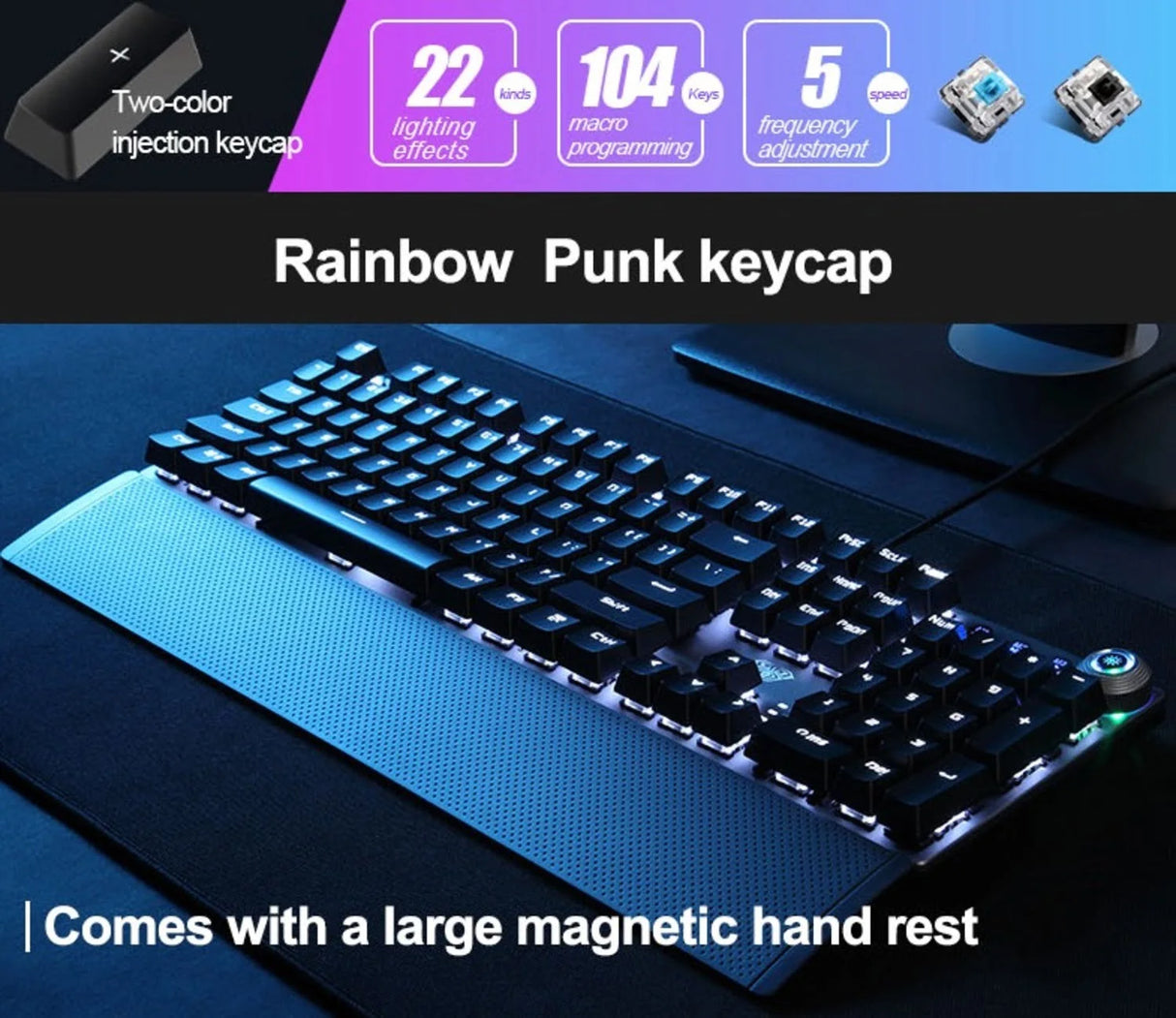 AULA F2058 Wired Mechanical Gaming RGB Backlight Keyboard With Media Knob (Black)