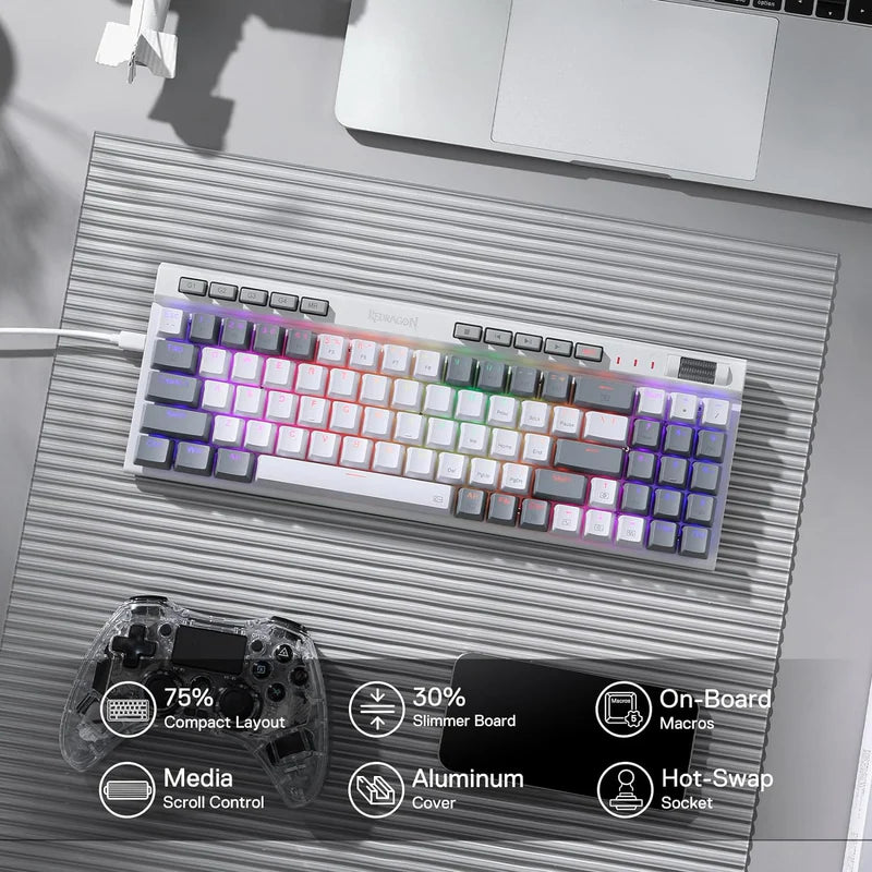 Magicwand Se K655 75% Wired Mechanical Keyboard White and Grey (Quiet Linear Red Switch)
