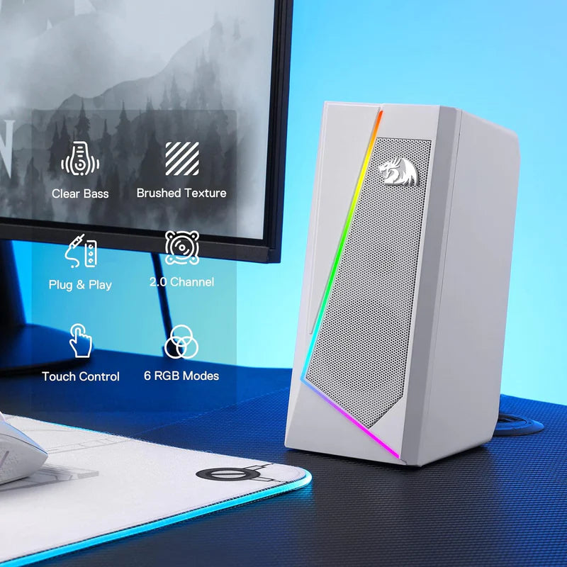 ANVIL GS520 - RGB 2.0 Channel Gaming Wired Desktop Speakers (White)