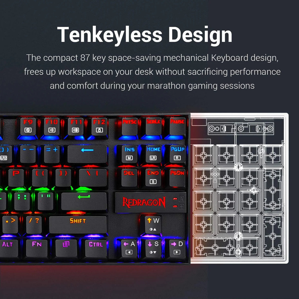 Kumara K552 - TKL Wired Mechnical Keyboard Rainbow (Red Switch)