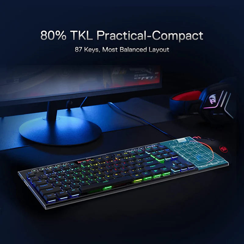 Horus K621 Pro TKL Wired+2.4Ghz+BT Mechanical Keyboard Black (Red Switch)