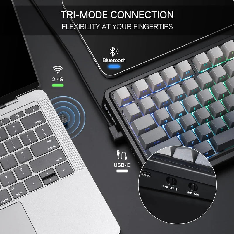 Redragon Eisa Pro K686 Pro - Wired+2.4Ghz+Bluetooth RGB Mechanical Keyboard| Concrete Jungle (Custom Switch)
