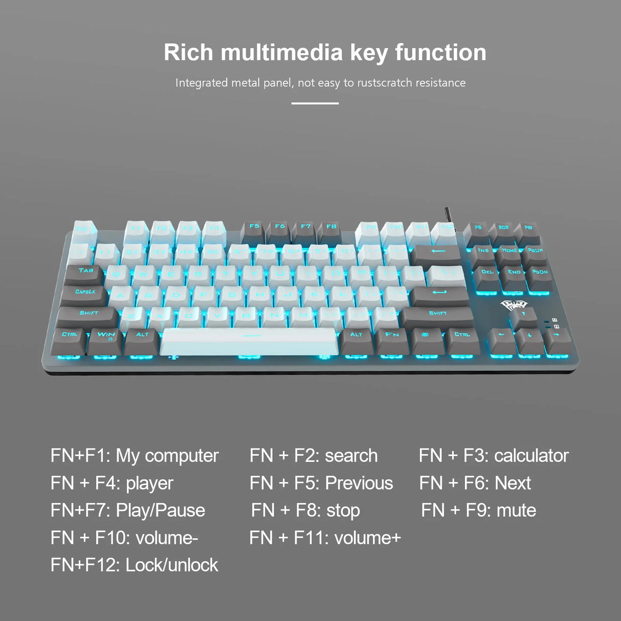 AULA Wired Mechanical Gaming Keyboard F3287 – Grey White