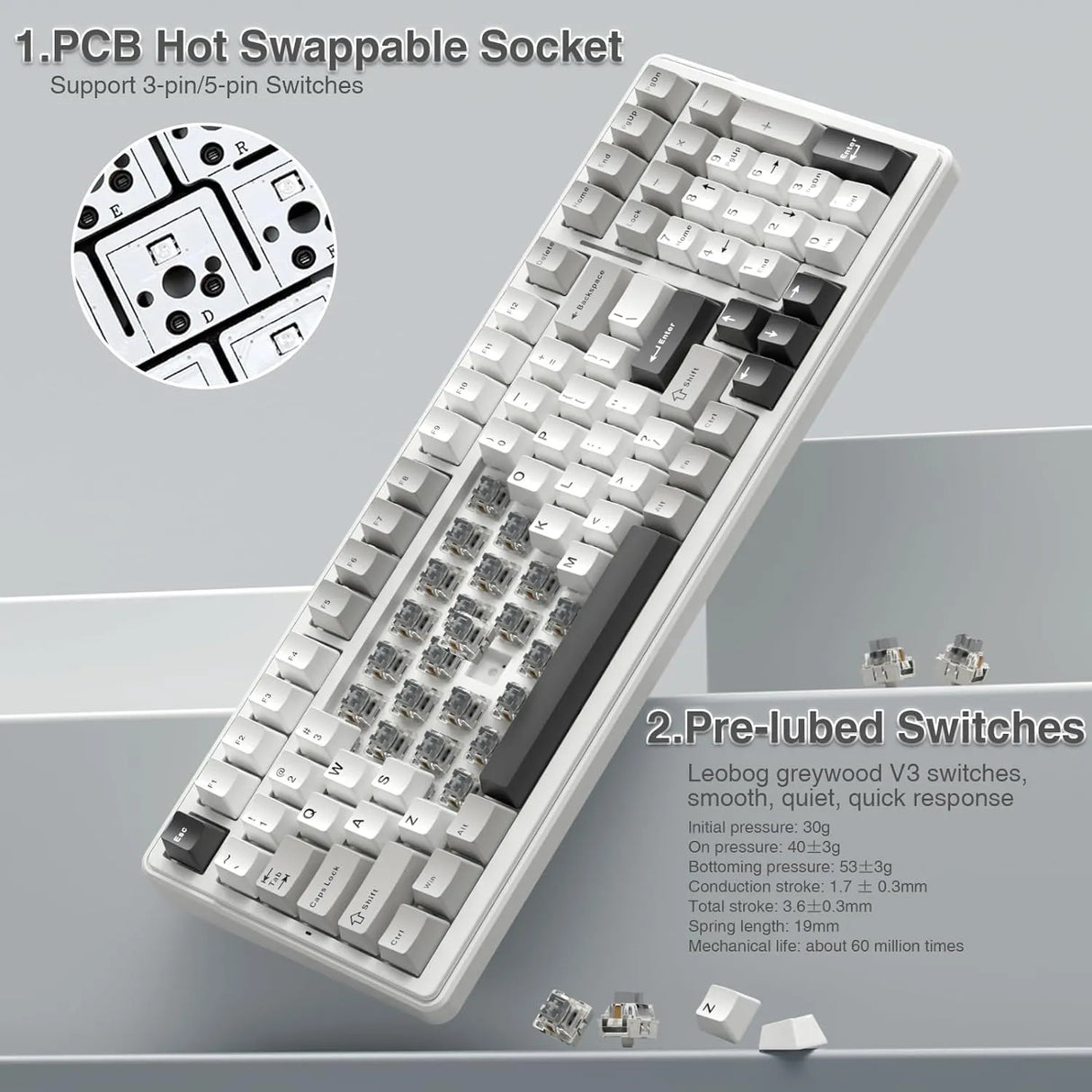 AULA F99 3 in 1 Hot Swappable RGB Gasket Wireless Mechanical Gaming Keyboard (F99GrWW)