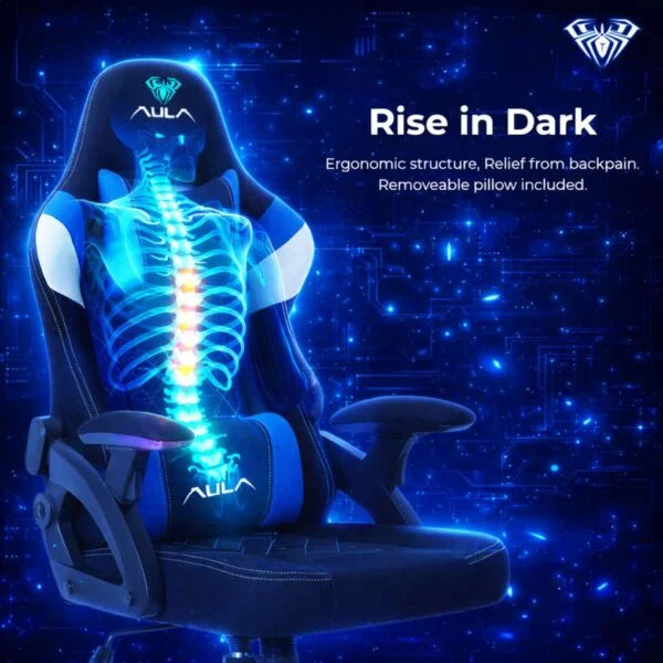 AULA F016 Ergonomic Premium Gaming & Computer Chair | Adjustable Nylon Armrests With Soft Pad | Locking-Tilt Function, Gas Lift Function | Black+Blue (F016BU)