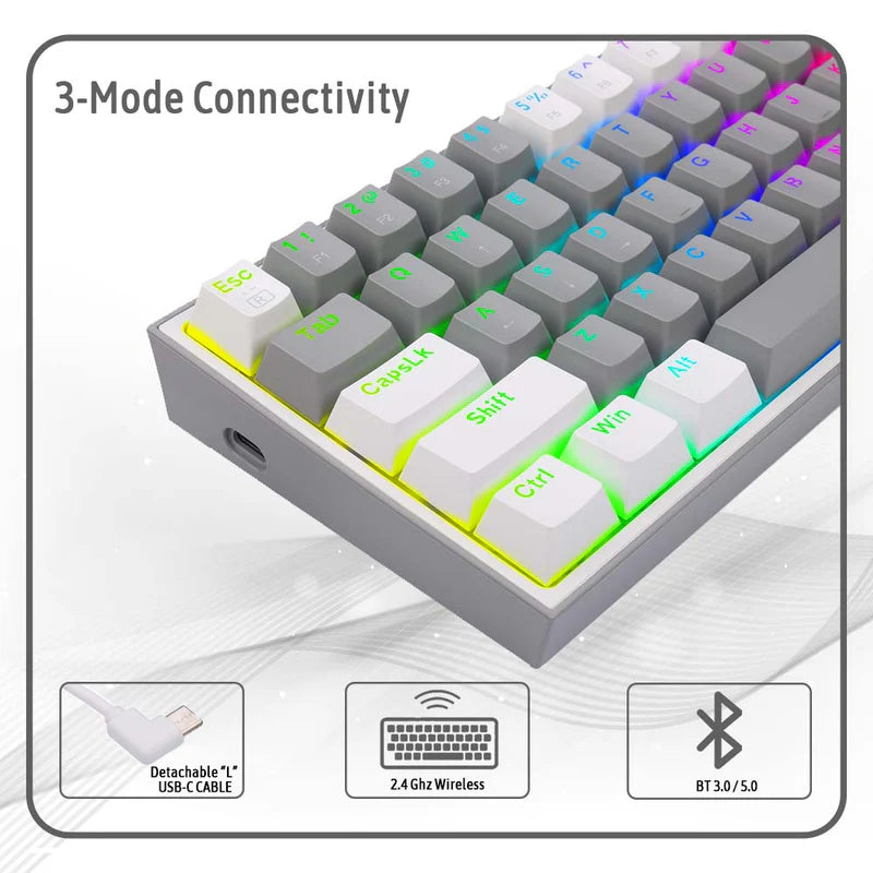 Fizz Pro K616 - 60% Wired+2.4Ghz+BT Mechanical Keyboard Grey and White (Red Switch)