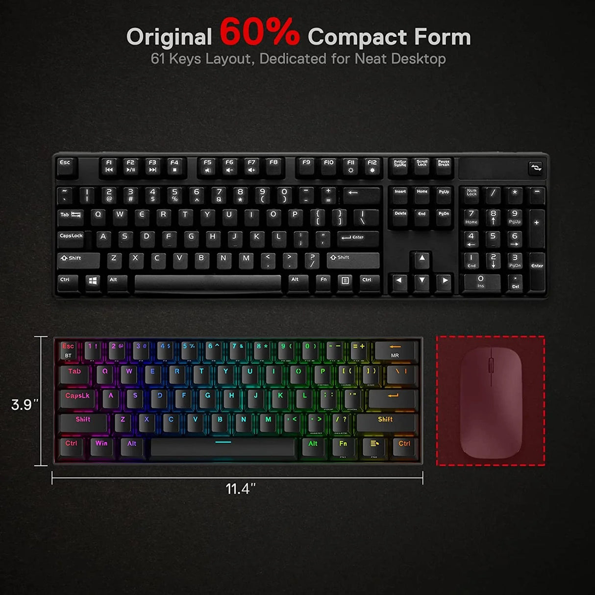 Draconic Pro K530 Pro - 60% Bluetooth+24.Ghz+wired Mechanical Keyboard (Red Switch)