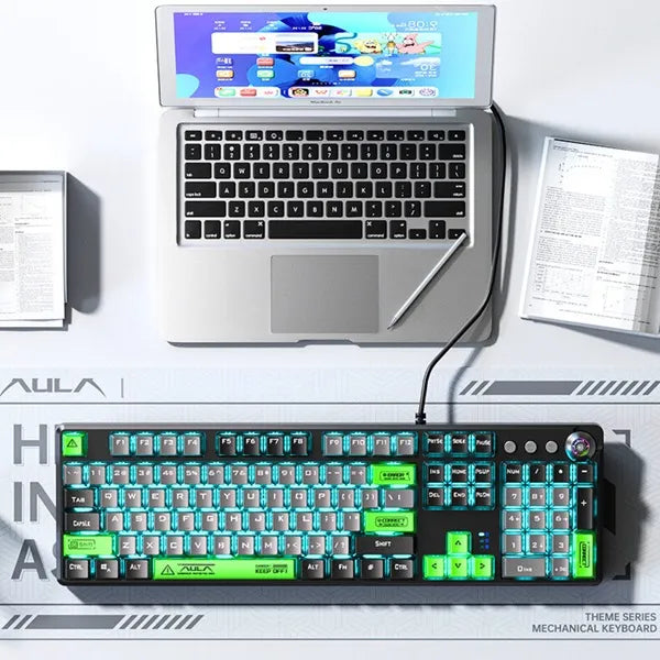 Aula F2088Pro Mechanical Gaming Keyboard | Black+ Grey + Green (F2088 ProBGrG)