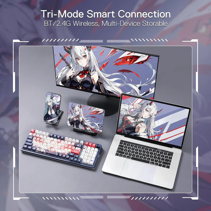 Eisa Pro K686 Pro Wired+2.4Ghz+BT Mechanical Keyboard Anime Theme (Custom Hi-fi Linear Switch)