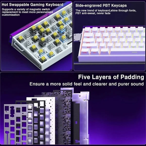 AULA Hero 68HE 60% Side Printed PBT Keycaps Wired Gaming Keyboard | White Side Engraved Keycaps – Meteor Magnetic Switch (HERO68WM)
