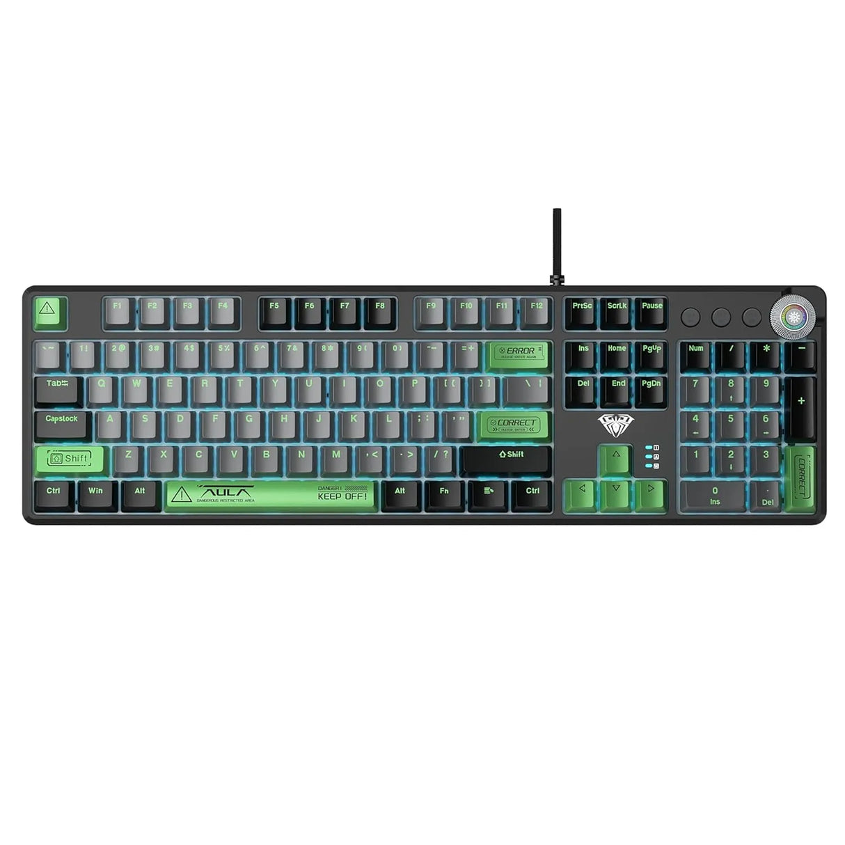 Aula F2088Pro Mechanical Gaming Keyboard | Black+ Grey + Green (F2088 ProBGrG)