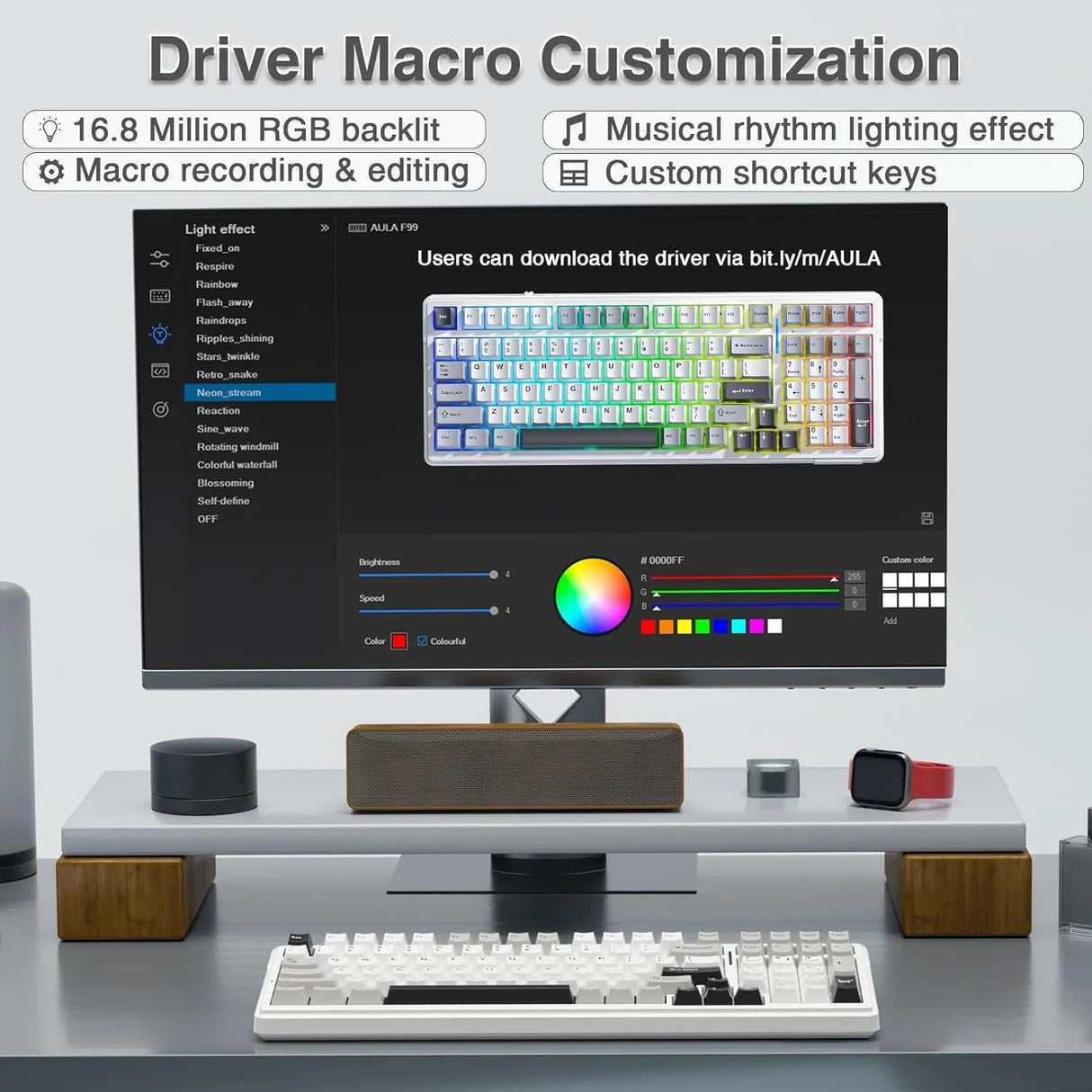 AULA F99 3 in 1 Hot Swappable RGB Gasket Wireless Mechanical Gaming Keyboard (F99GrWW)