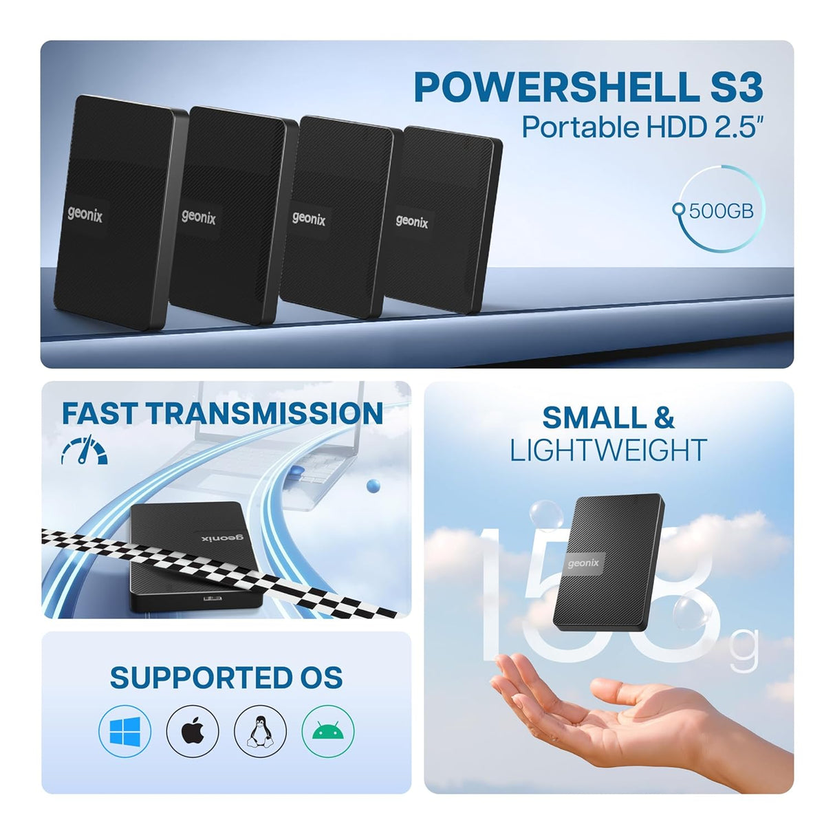 Geonix Powershell S3 Portable HDD - 01 TB