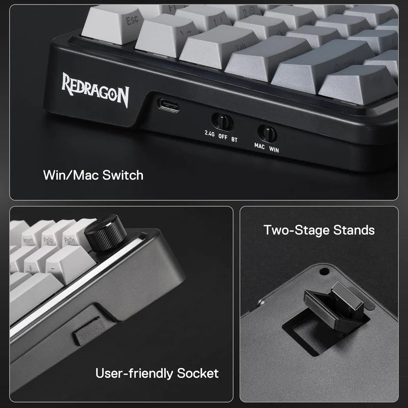 Redragon Eisa Pro K686 Pro - Wired+2.4Ghz+Bluetooth RGB Mechanical Keyboard| Concrete Jungle (Custom Switch)