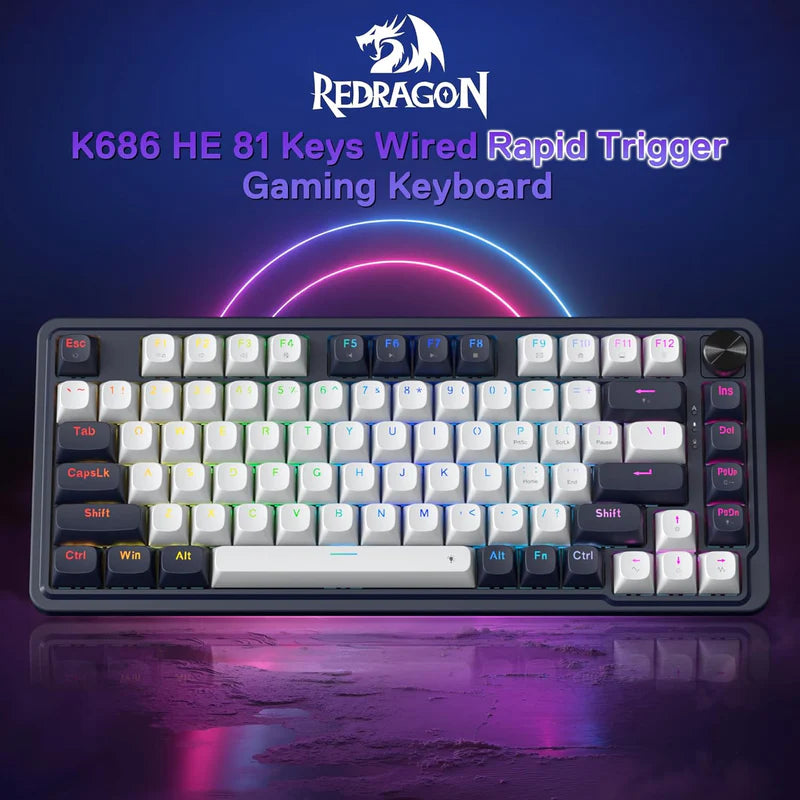 Redragon Ucal K673 - 81 Keys 8K Wired RGB Mechanical Keyboard Blue and White (Magnetic Switch)