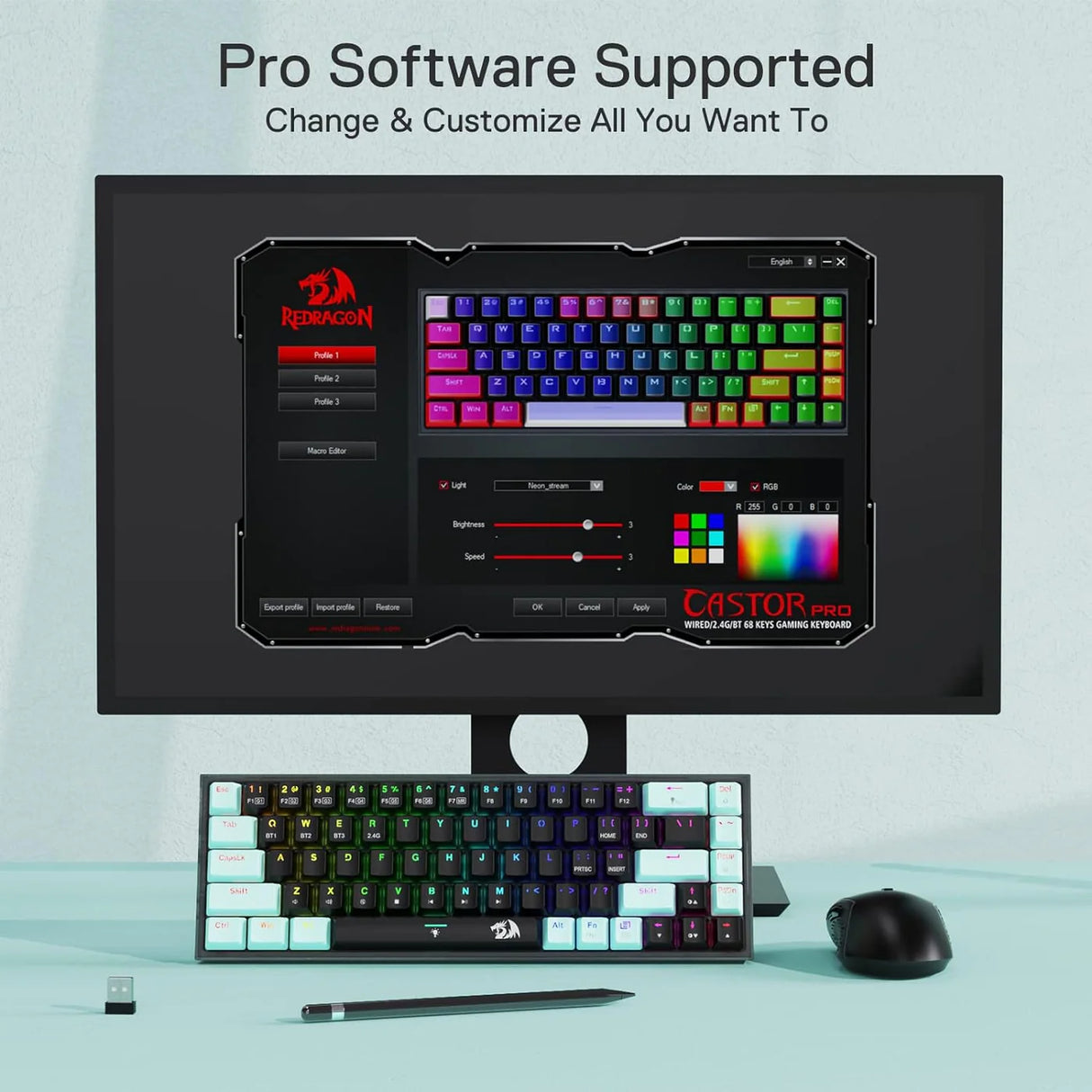 REDRAGON Pro Castor K631 SE 65% Bluetooth + Wired Mechanical Gaming Keyboard ( Linear Red Switch )