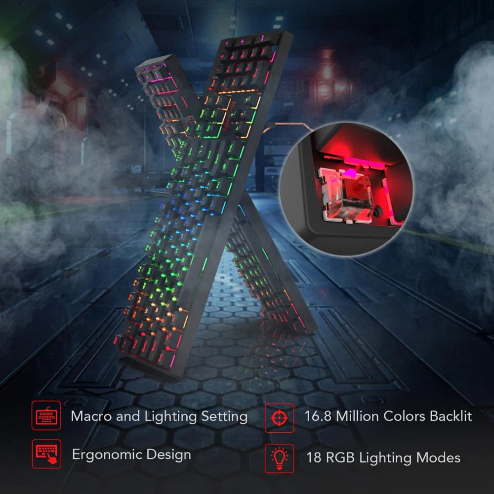 Surara K582 - 104 Keys Wired Mechanical Keyboard RGB (Red Switch)