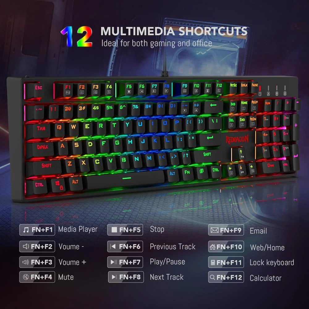 Surara K582 - 104 Keys Wired Mechanical Keyboard RGB (Red Switch)