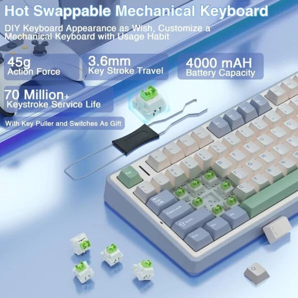 AULA F75 Wireless Trio Mode Mechanical Gaming Keyboard With Knob Cedar Green | Reaper Switch (F75CGR)