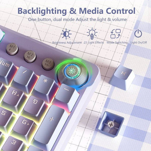 AULA F2088Pro Full Size USB Wired Mechanical Gaming Keyboard with Media Knob