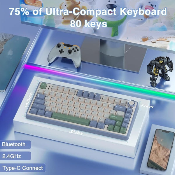 AULA F75 75% Wireless Trio Mode Mechanical Gaming Keyboard With Knob