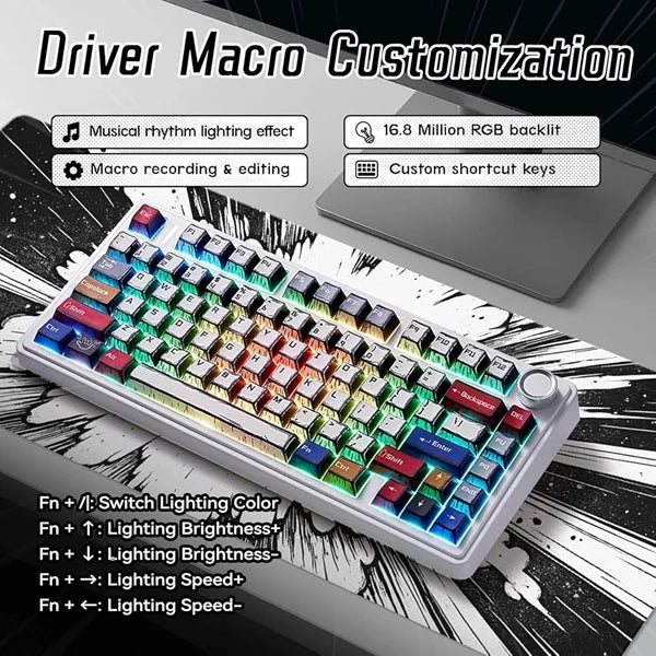 AULA F75 75% Wireless Trio Mode Mechanical Gaming Keyboard With Knob | Comic Keycap, Reaper Switch (F75CKR)