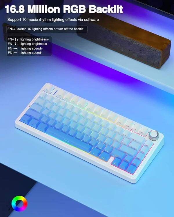 AULA F75 75% Wireless Trio Mode Mechanical Gaming Keyboard With Knob | Side-Engraved Blue, Star-Vector (Seiya) Switch (F75US)