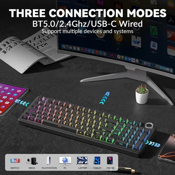 AULA F99 Pro 96% Side-Engraved Keycaps Tri-Mode Wireless Full Size Mechanical Gaming Keyboard With Knob | Gradient Gray, Nimbus Switch (F99ProGrN)