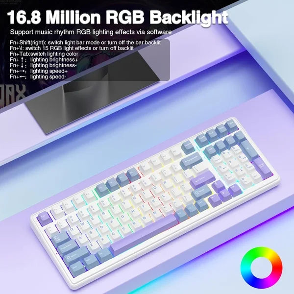 AULA F99 Tri-Mode (2.4G/Wired/BT) Hot Swappable RGB Wireless Full Size Mechanical Gaming Keyboard | Blue White, Graywood Switch (F99UWW)
