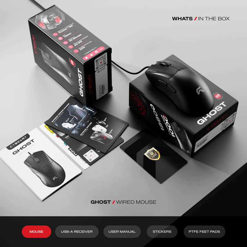 Cybeart Ghost - 49g Ultra-light Wired Gaming Mouse - Black
