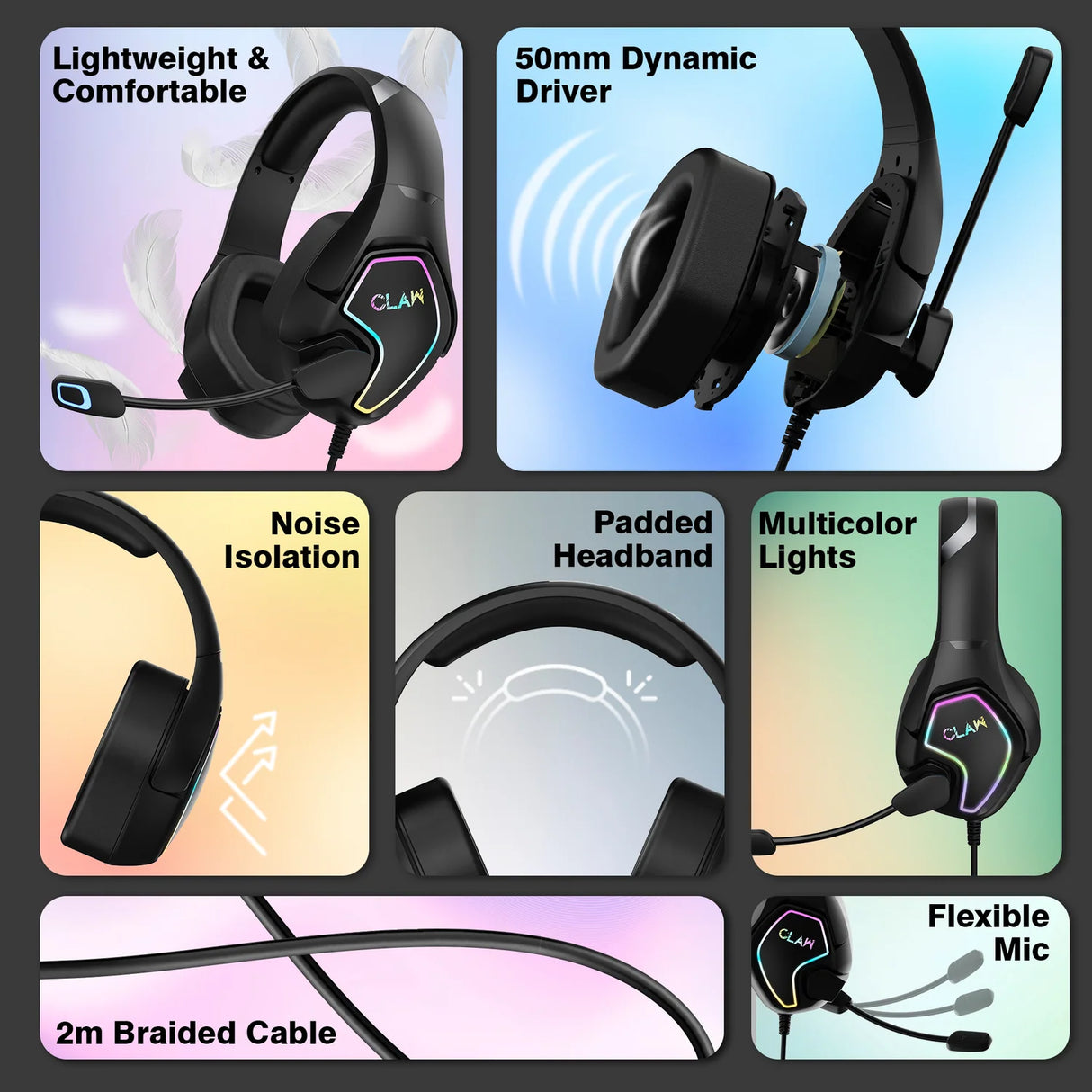 CLAW GH40 Wired RGB Gaming Headset