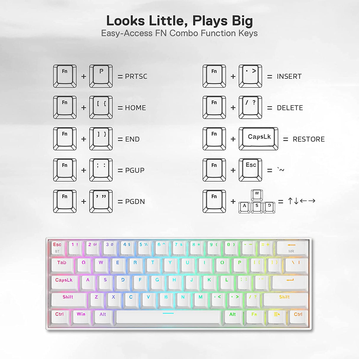 Draconic Pro K530 Pro - 60% Bluetooth+2.4Ghz+wired Mechanical Keyboard White (Red Switch)