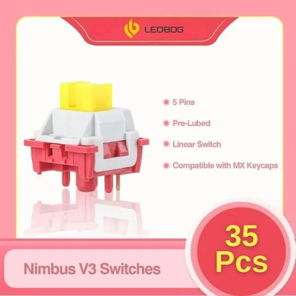 LEOBOG Nimbus Linear Mechanical Switch – Ultra-Smooth, Silent, Pre-Lubed, Hot-Swappable, Ideal for Custom Keyboards | 35pcs (NS35)