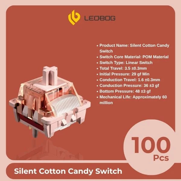 AULA LEOBOG Silent Cotton Candy Linear Switch – Ultra-Smooth, Silent, Pre-Lubed, Hot-Swappable, Ideal for Custom Keyboards – 100pcs (SCCS100)