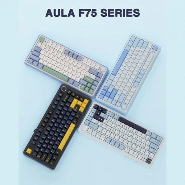 AULA F75 Wireless Trio Mode Mechanical Gaming Keyboard With Knob Ice Blue | Ice Vein Switch (F75IUV)
