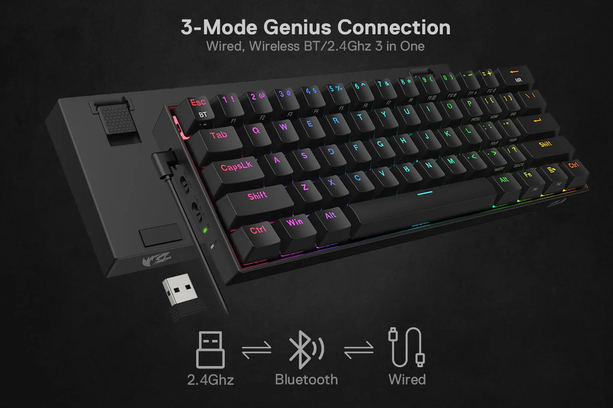 Draconic Pro K530 Pro - 60% Bluetooth+24.Ghz+wired Mechanical Keyboard (Red Switch)