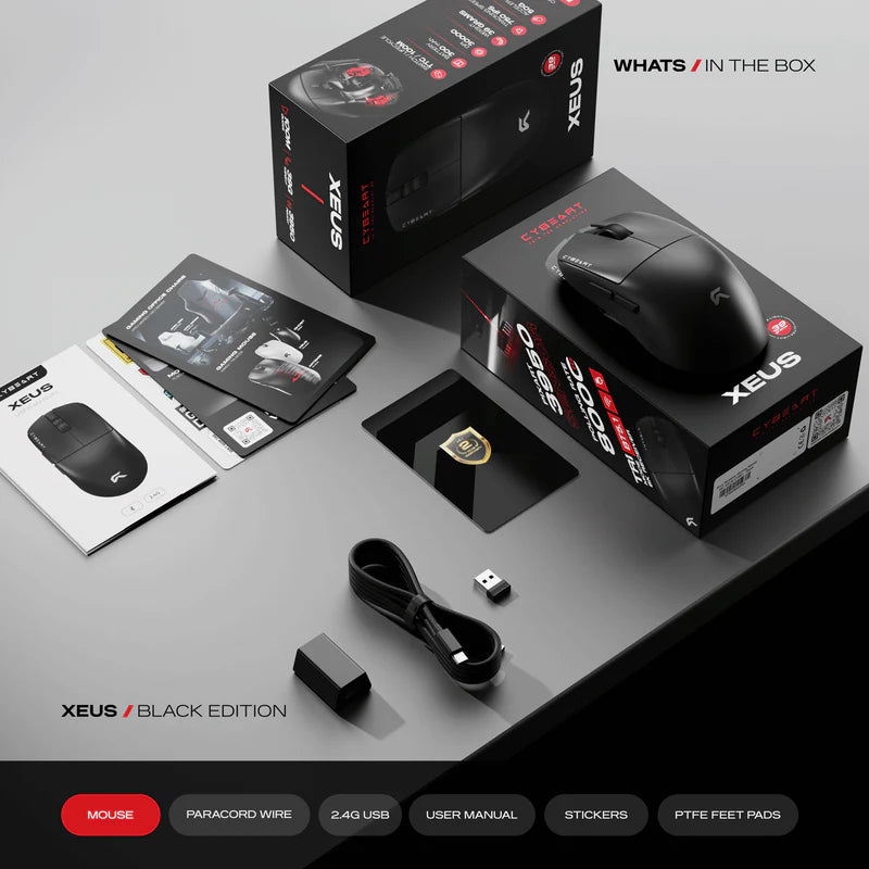 Cybeart Xeus - 8K 39g Ultra-light Tri-Mode Wireless Gaming Mouse - Black