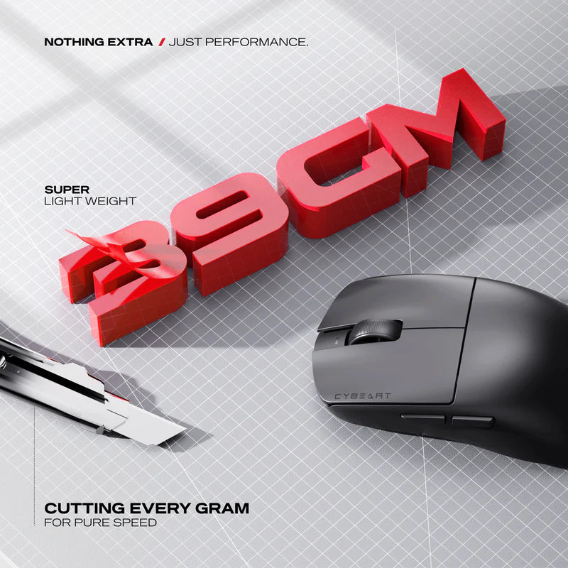 Cybeart Xeus - 8K 39g Ultra-light Tri-Mode Wireless Gaming Mouse - Black