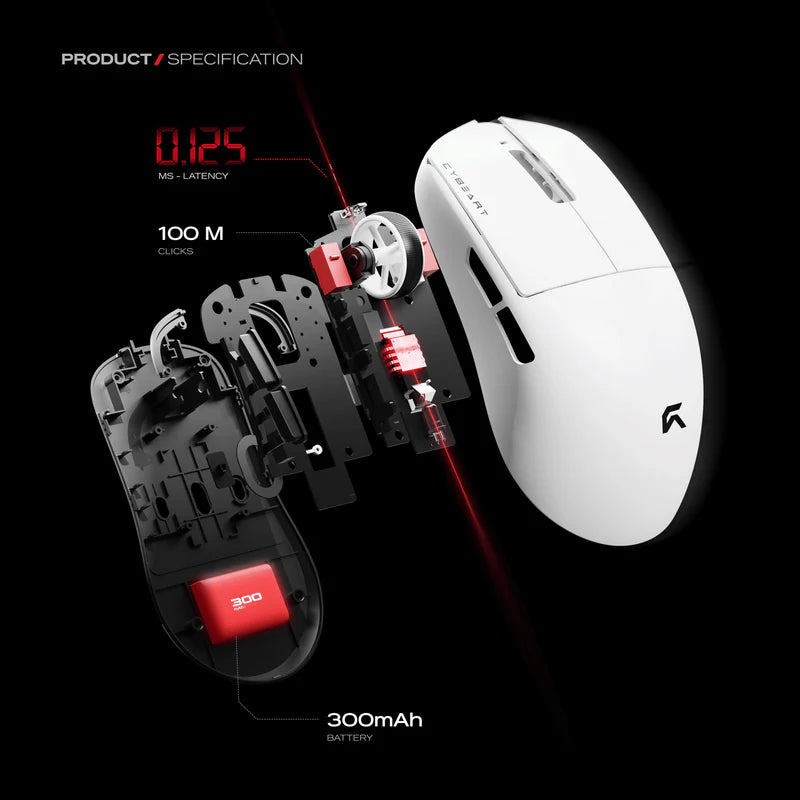 Cybeart Xeus - 8K 39g Ultra-light Tri-Mode Wireless Gaming Mouse - White