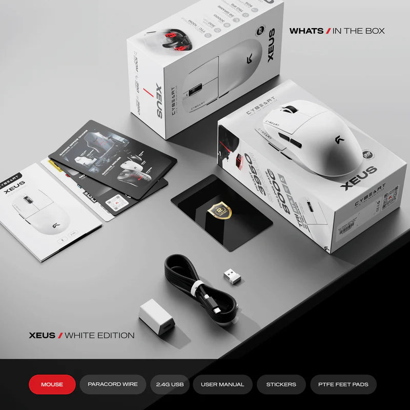 Cybeart Xeus - 8K 39g Ultra-light Tri-Mode Wireless Gaming Mouse - White