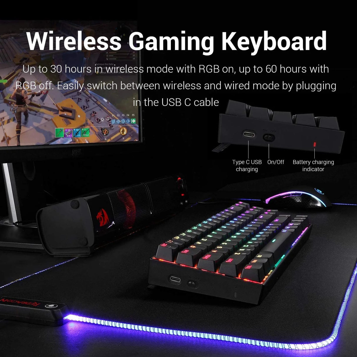 Deimos K599 - TKL 2.4Ghz+wired RGB Mechanical Keyboard (Red Switch)