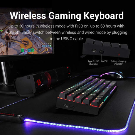 Deimos K599 - TKL 2.4Ghz+wired RGB Mechanical Keyboard (Red Switch)