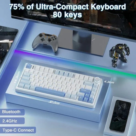 AULA F75 Wireless Trio Mode Mechanical Gaming Keyboard With Knob Sea Blue | Graywood Switch (F75SUW)