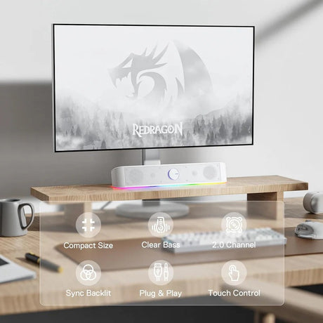 Adiemus GS560 - RGB 2.0 Channel USB Wired Soundbar (White)
