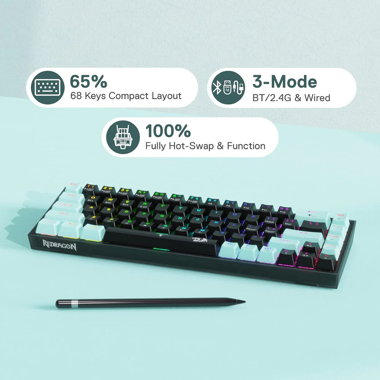 REDRAGON Pro Castor K631 SE 65% Bluetooth + Wired Mechanical Gaming Keyboard ( Linear Red Switch )