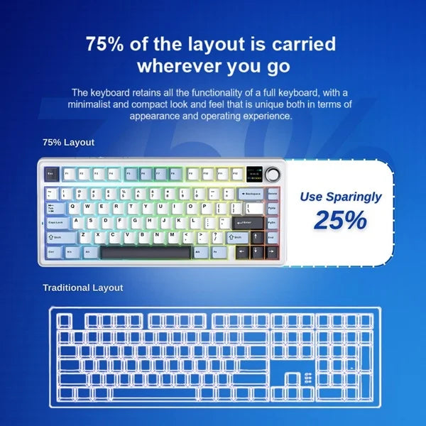 AULA F75 Max Wireless 3 in 1 Mechanical Gaming Keyboard with Screen & Knob | Ice Blue, Reaper Switch (F75MaxIUR)